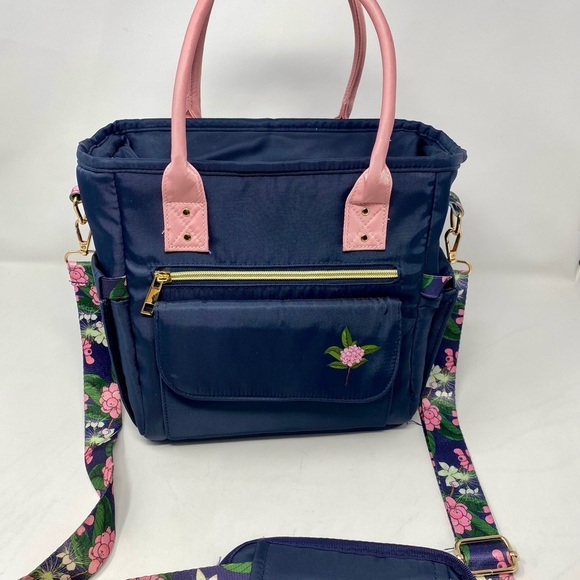 Navy and Pink Floral Insulated Lunch Bag - Picture 1 of 14